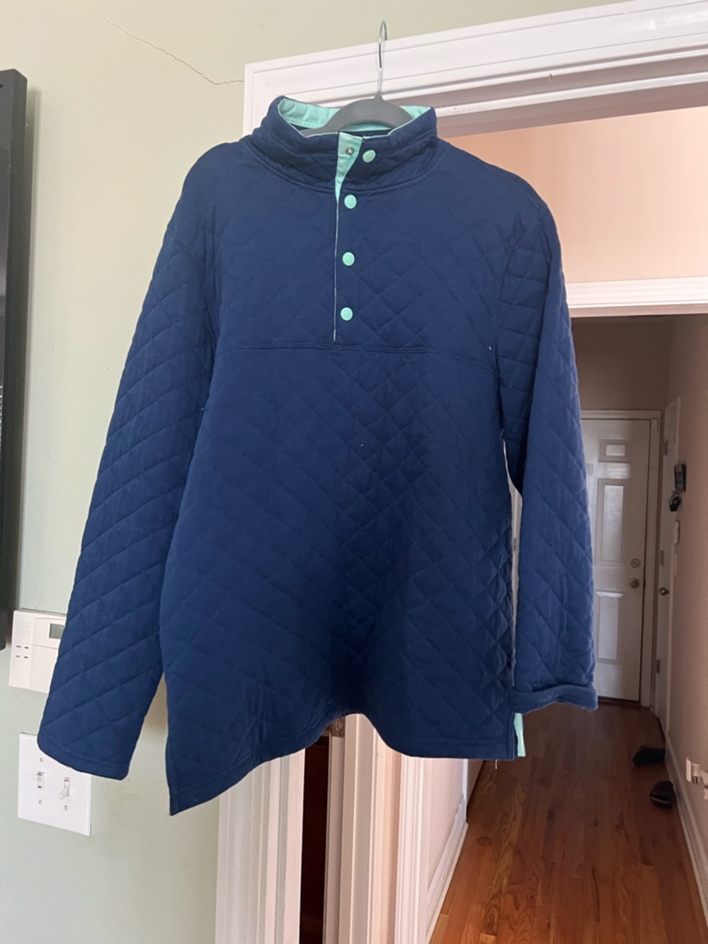 Women’s Quilted Navy Pullover with Mint Trim